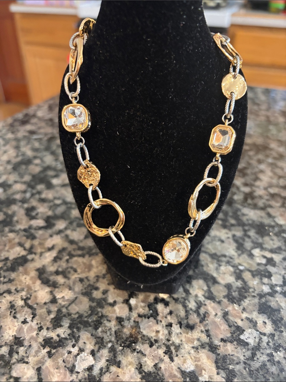 Gold/Silver 👑 Mixed-Metal BOUTIQUE 🛍️ Linked Necklace with Clear Crystal Accents